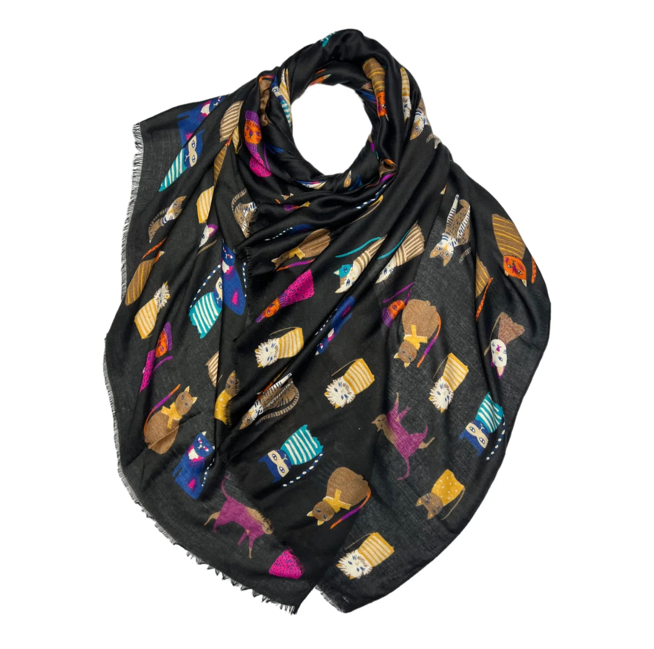 Maxi multi cat black scarf