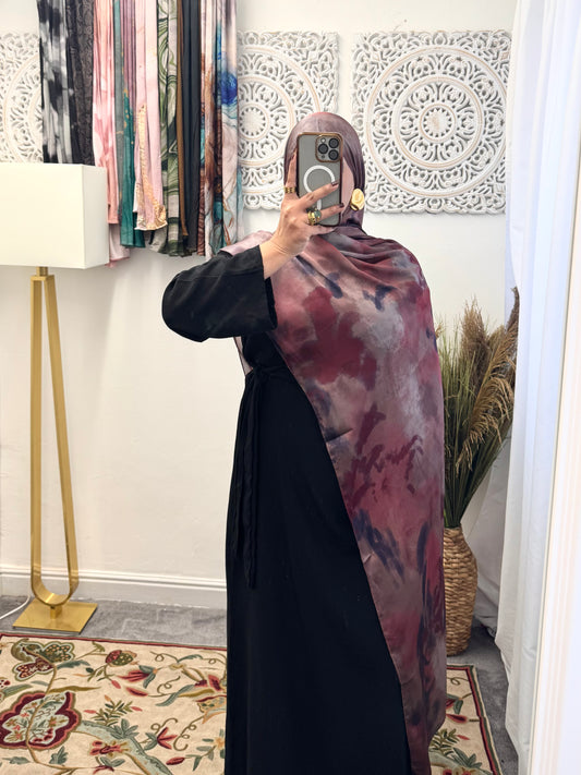 Water coloured Modal Silk Printed hazel denim blue Hijab