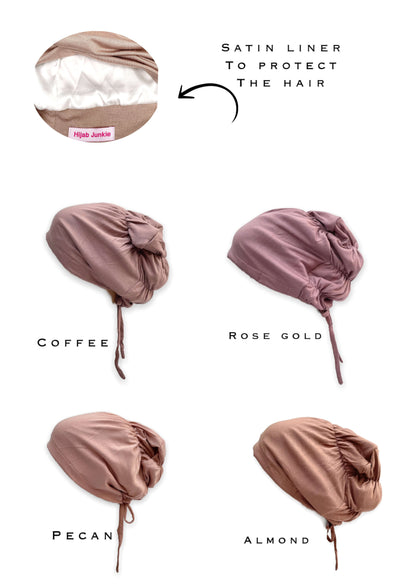 Tube closed tie inner silk cap choose from pecan almond rose gold coffee