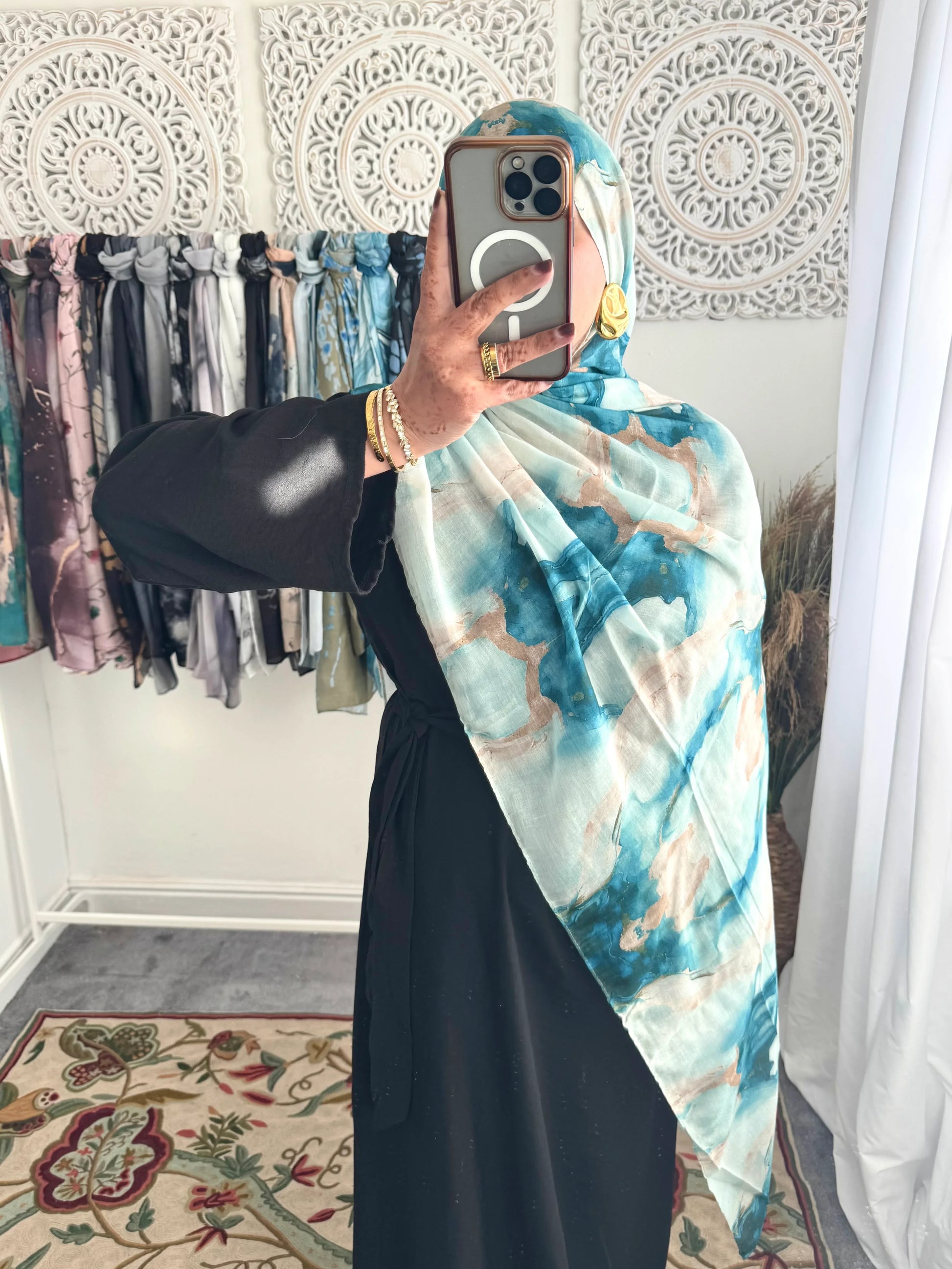 Water coloured Modal Printed Pixel Hijab - Hijab Junkie UK
