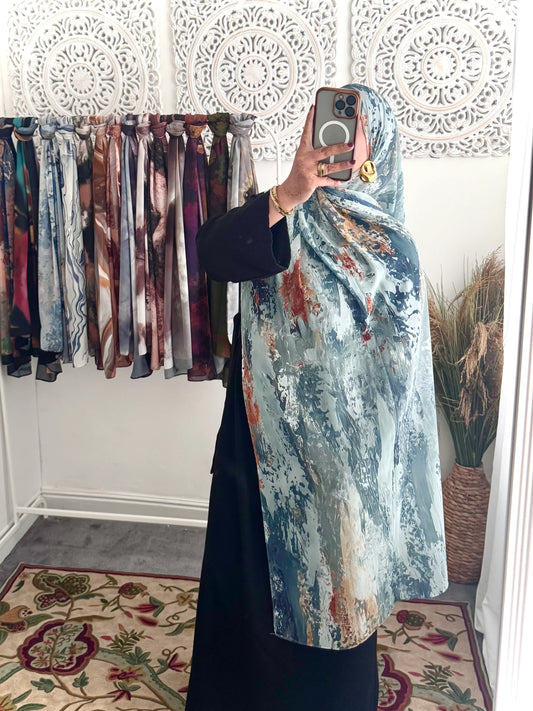 Water coloured Chiffon Printed Bahr Hijab - Hijab Junkie UK