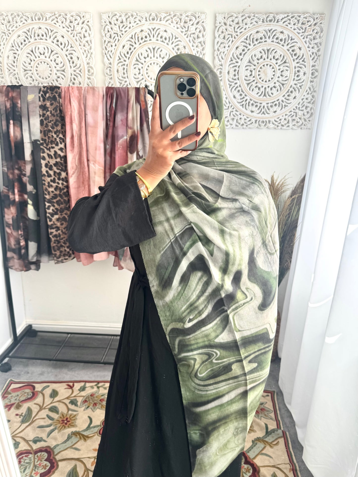 Water coloured Modal Printed Marble Olive Hijab