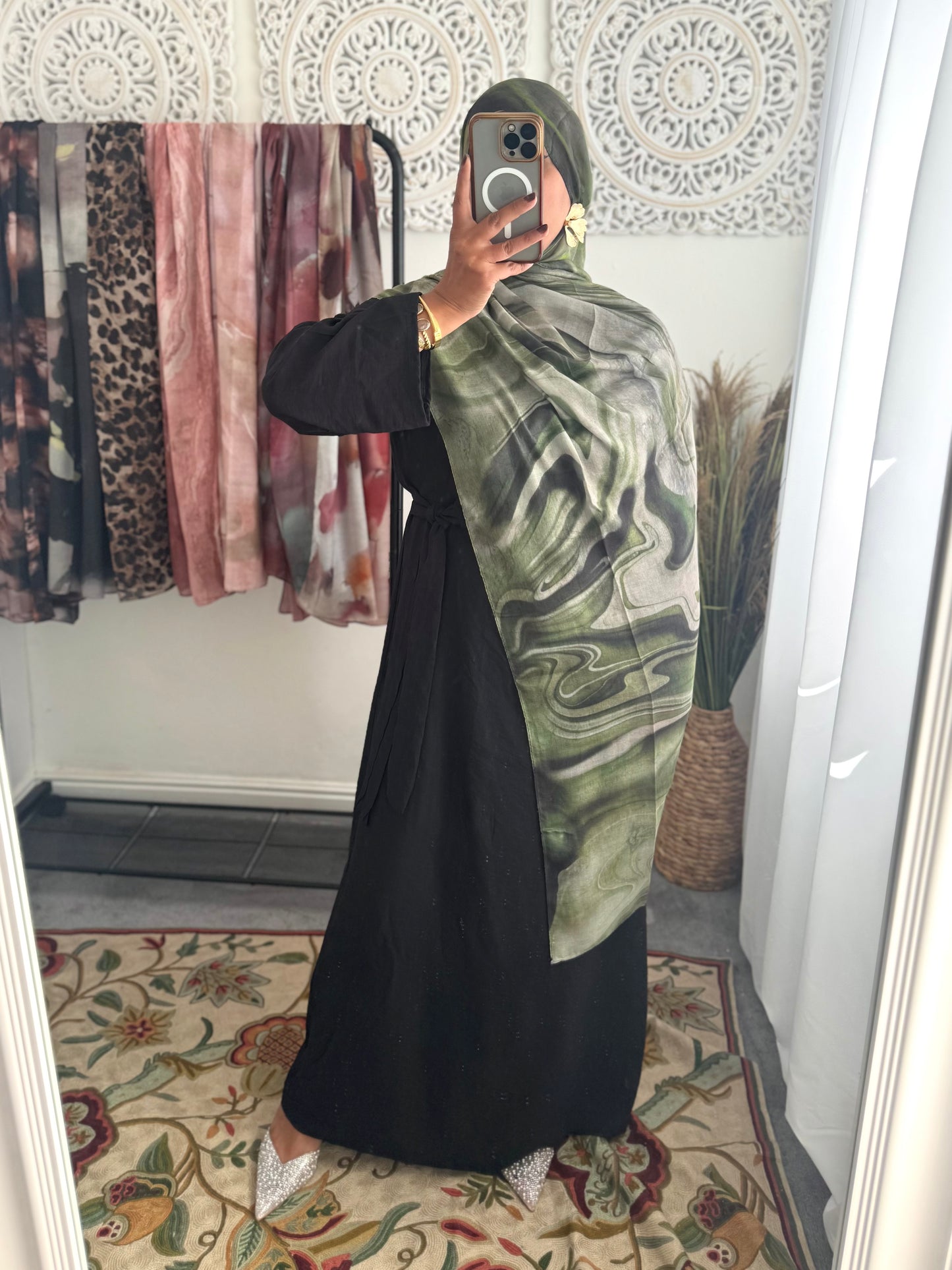 Water coloured Modal Printed Marble Olive Hijab