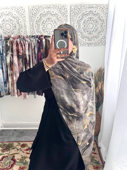 Water coloured Chiffon Printed Hiba Hijab - Hijab Junkie UK