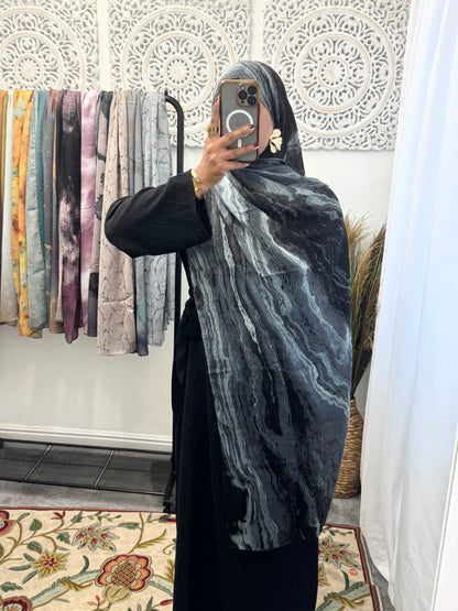 Water coloured Modal Printed black volcano Hijab