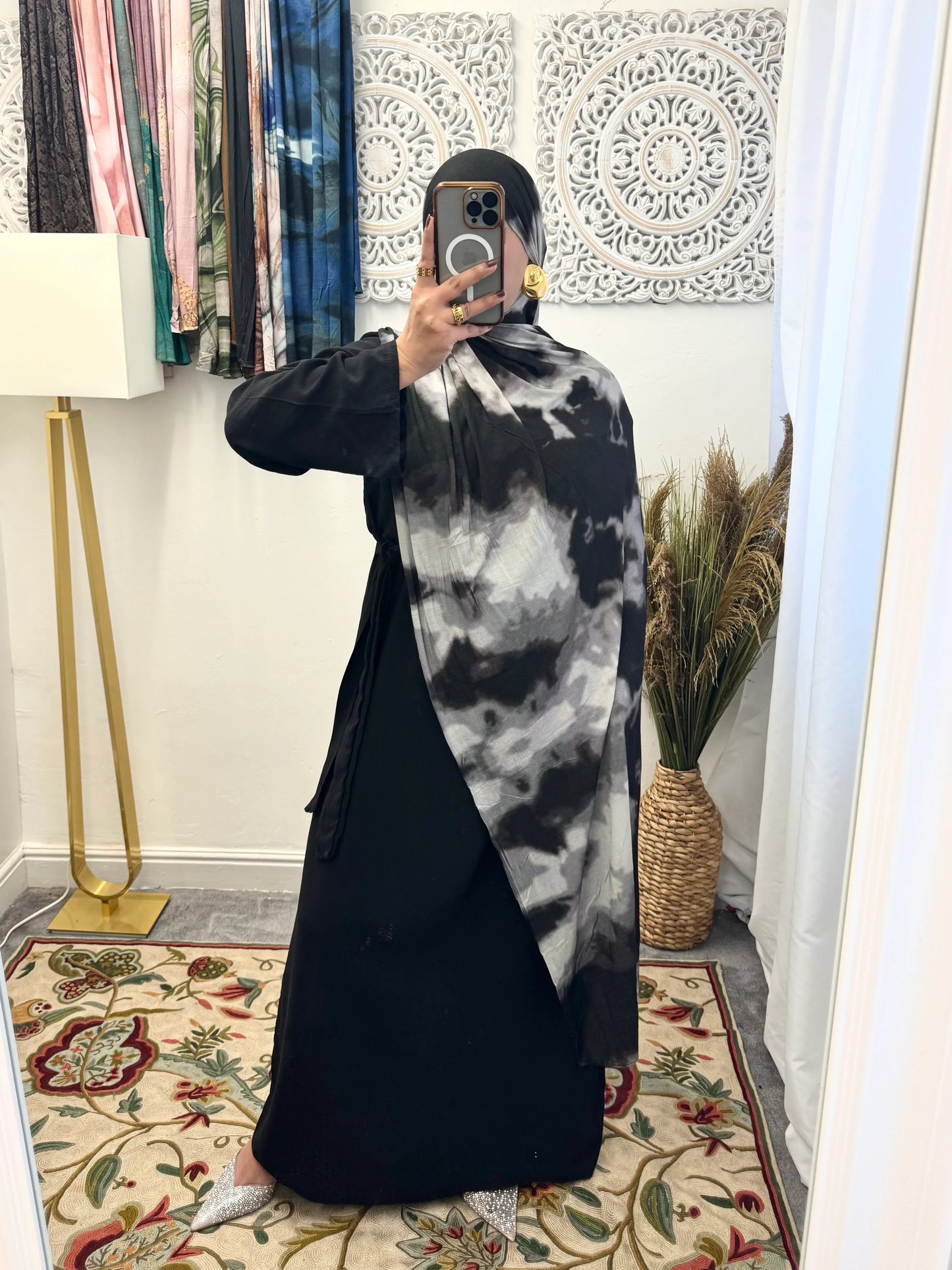 Premium Jersey Marble Black hijab - Hijab Junkie UK