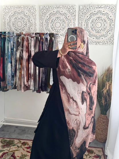 Water coloured Chiffon Printed Aziza Hijab - Hijab Junkie UK