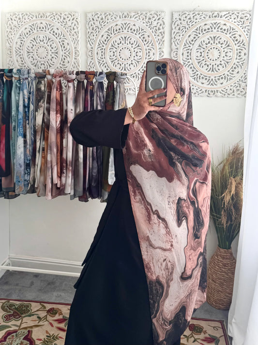 Water coloured Chiffon Printed Aziza Hijab - Hijab Junkie UK