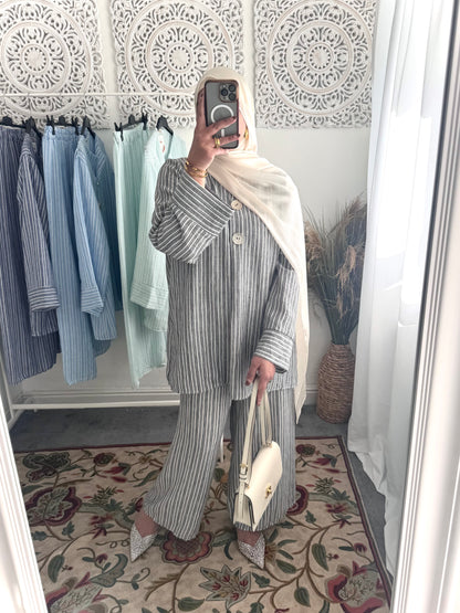 2 Styles Lexi Stunning Free Size Loose Fit Pinstripe Summer Dress & Co-Ords Sets