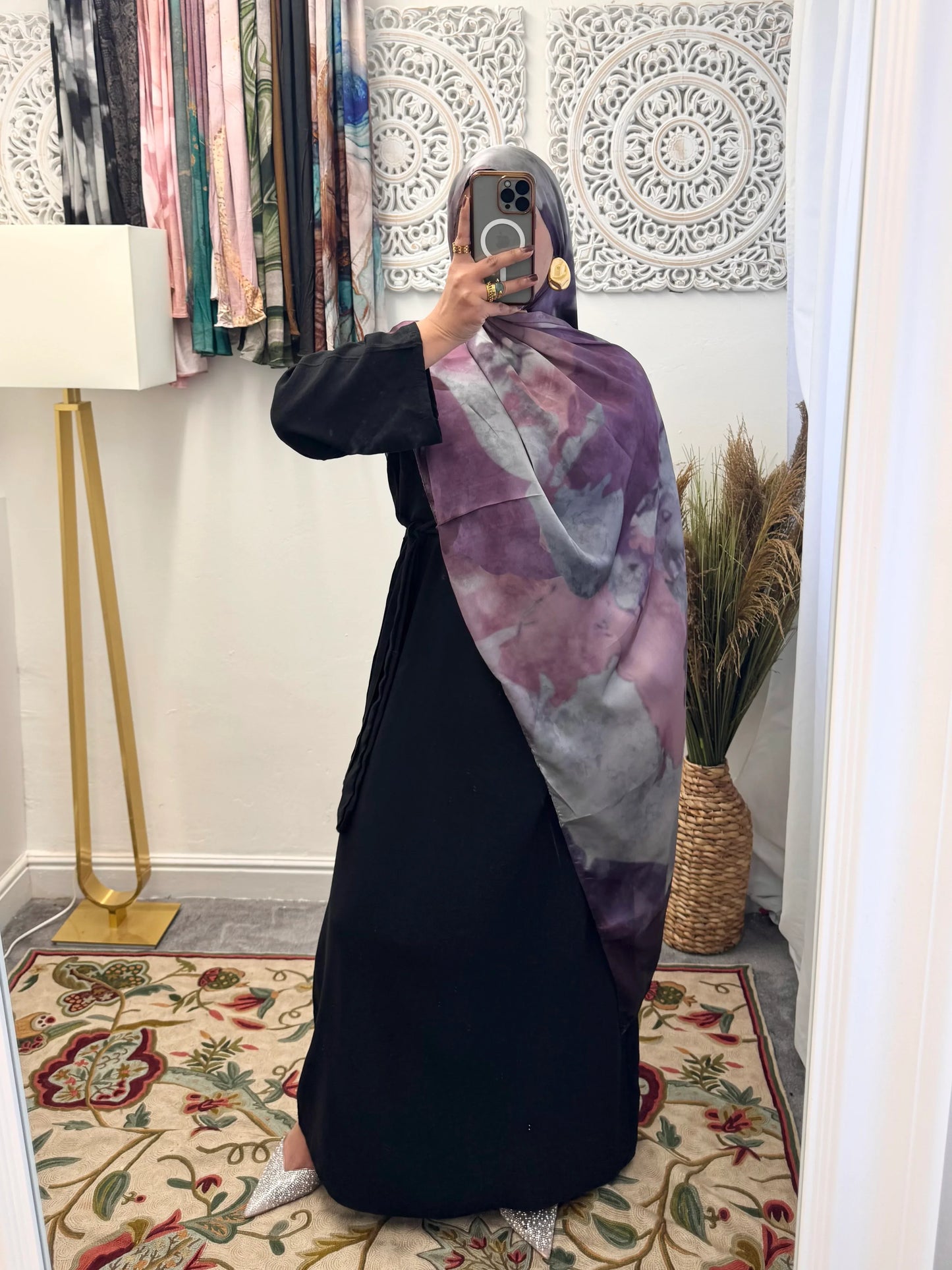 Water coloured Modal Silk Printed volcano silver Hijab - Hijab Junkie UK