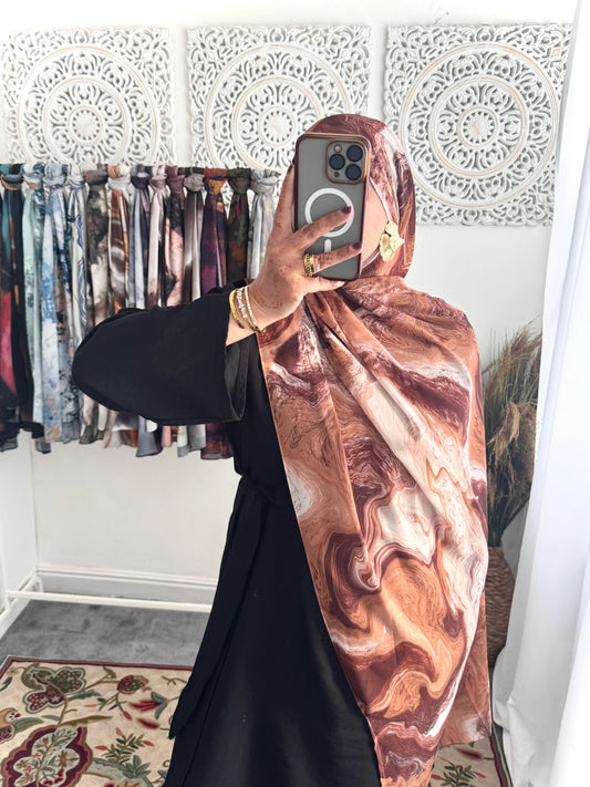Water coloured Chiffon Printed Fareed Hijab - Hijab Junkie UK