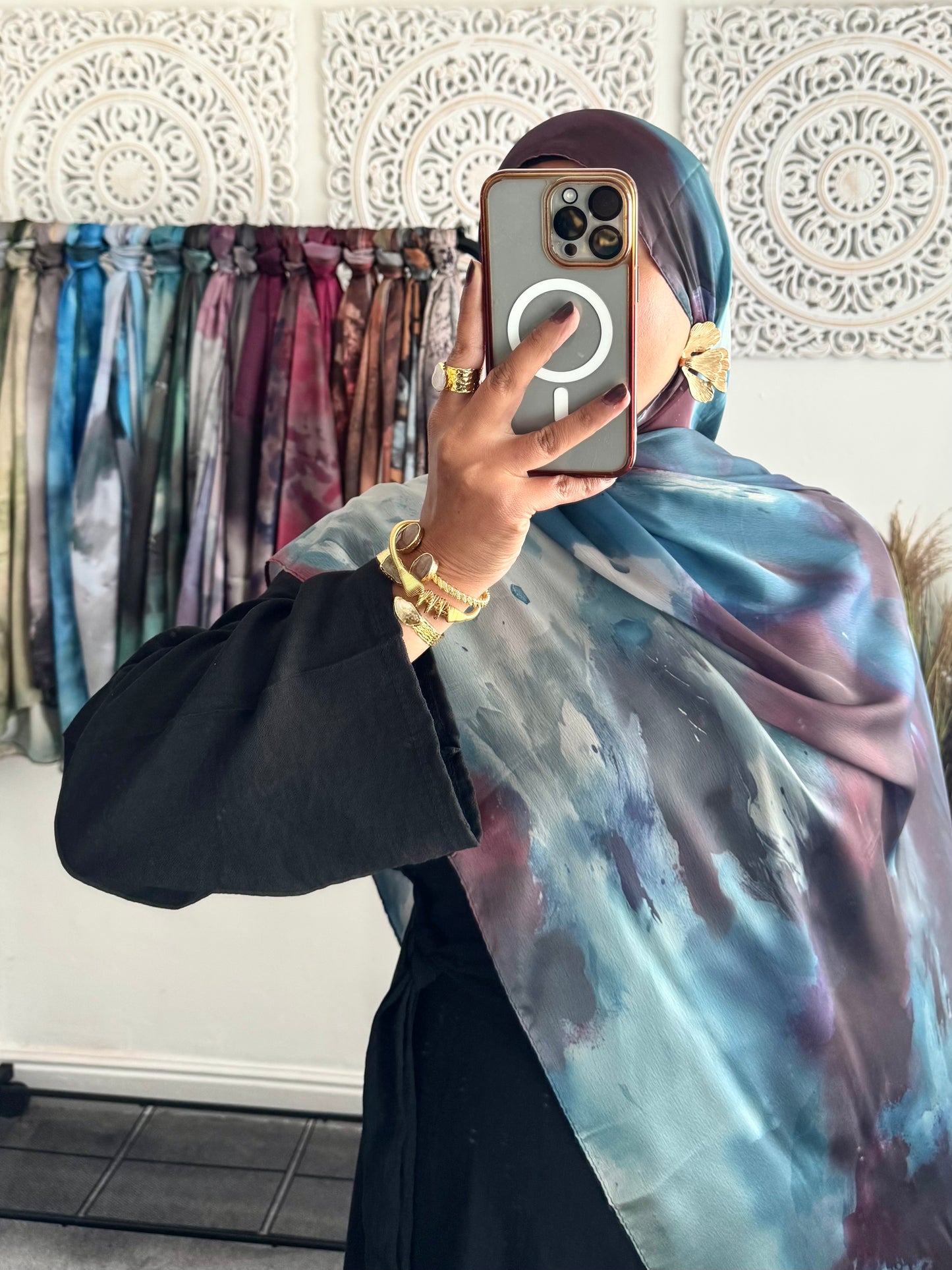 Water coloured Modal Silk Printed Plum Hijab