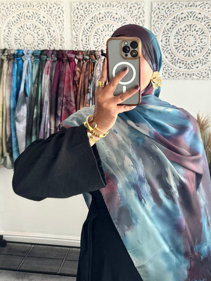Water coloured Modal Silk Printed Plum Hijab