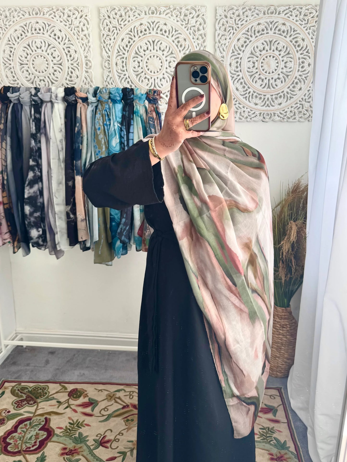Water coloured Modal Printed Fret Hijab - Hijab Junkie UK