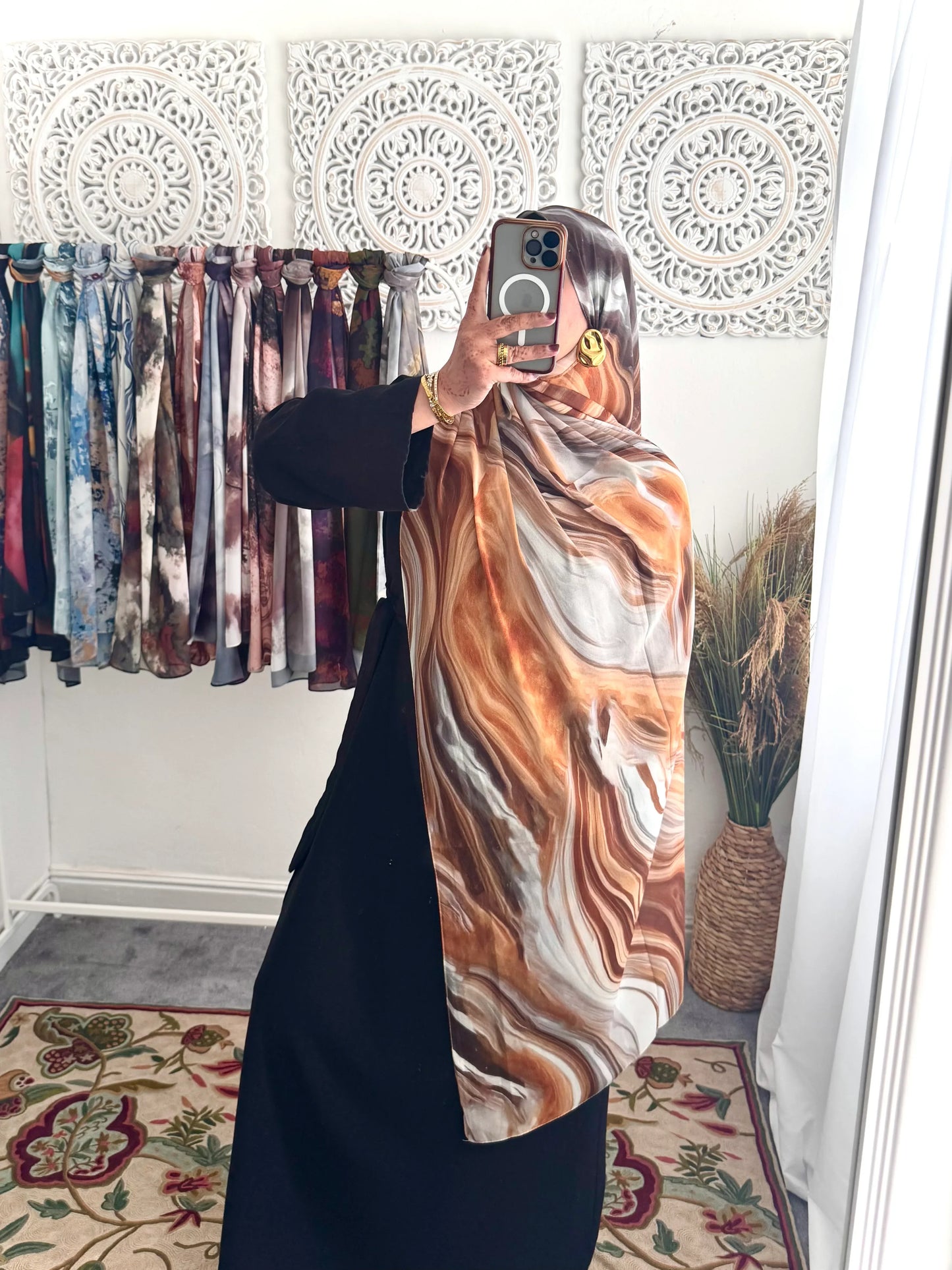 Water coloured Chiffon Printed Asmar Hijab - Hijab Junkie UK