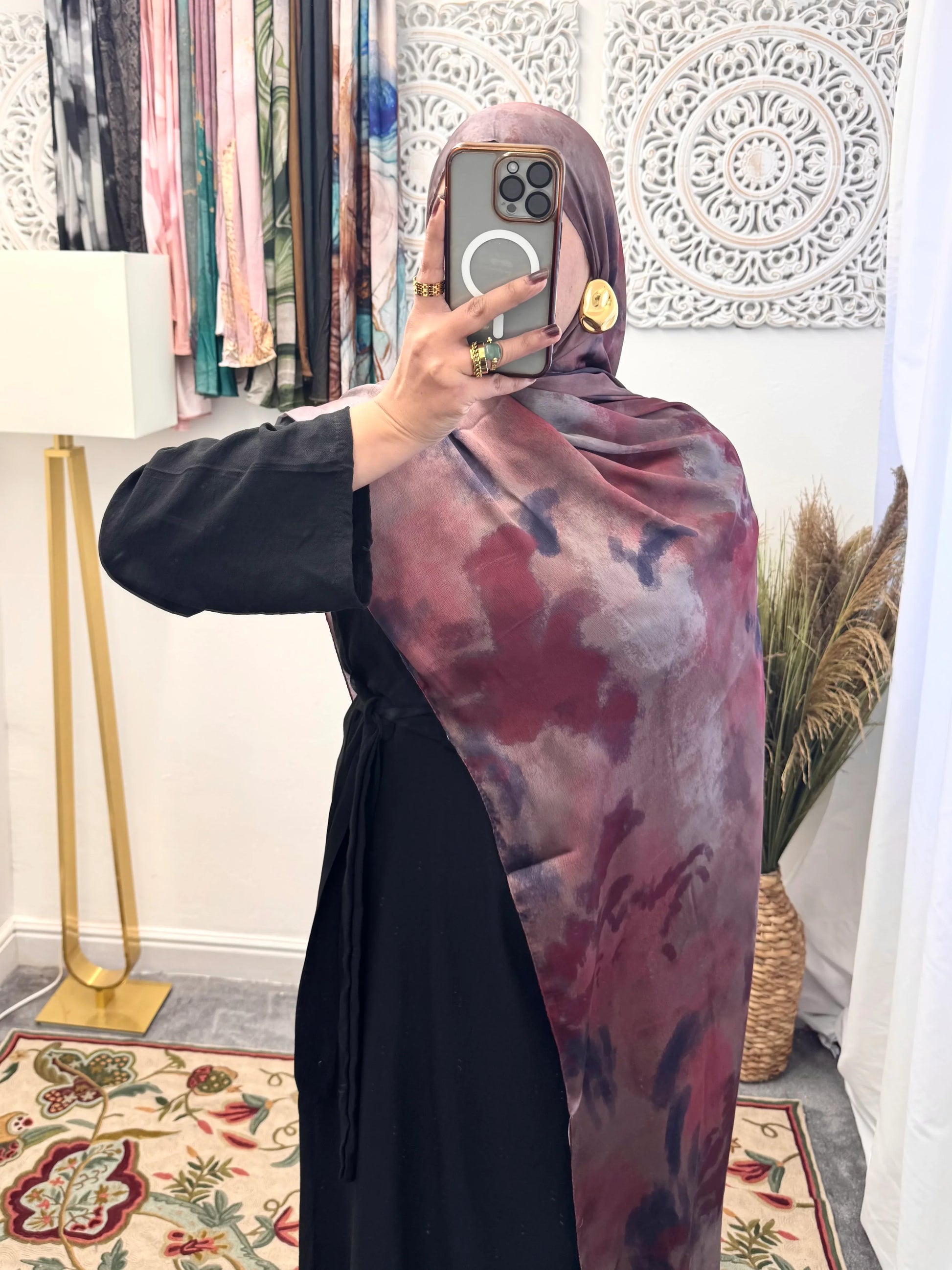 Water coloured Modal Silk Printed hazel denim blue Hijab - Hijab Junkie UK