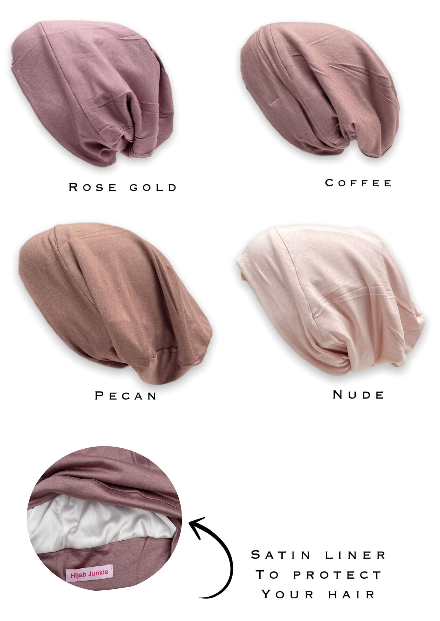 Tube closed inner silk cap choose from rose gold coffee pecan nude