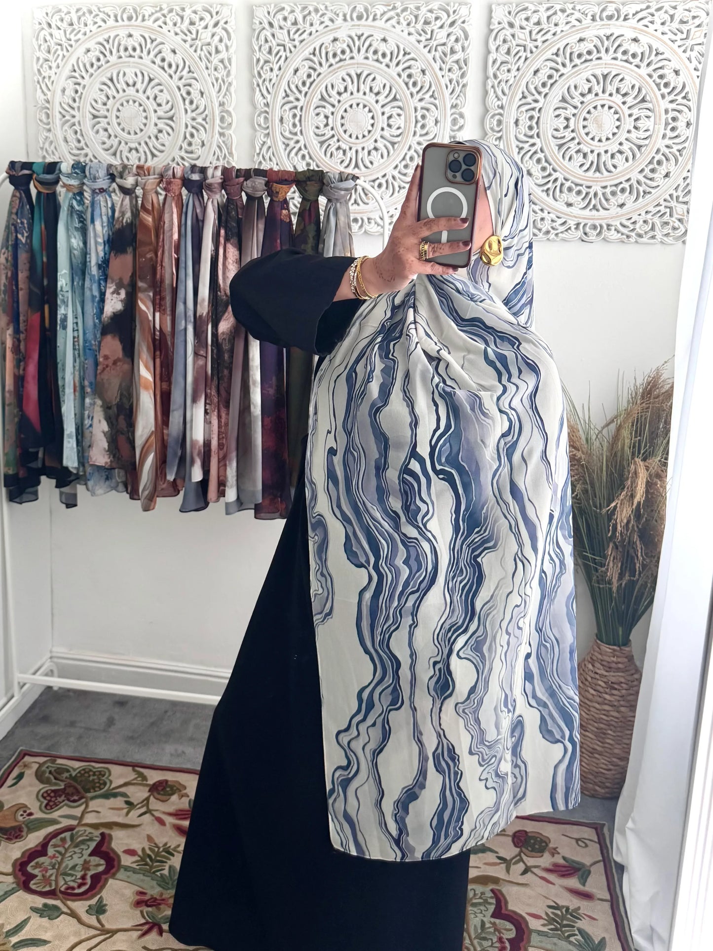 Water coloured Chiffon Printed Azraq Hijab - Hijab Junkie UK