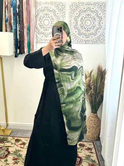 Premium Jersey Marble Olive hijab - Hijab Junkie UK