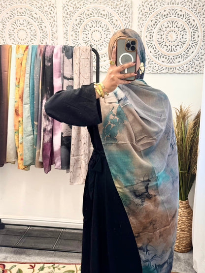 Water coloured Modal Printed Sea Ripple Hijab
