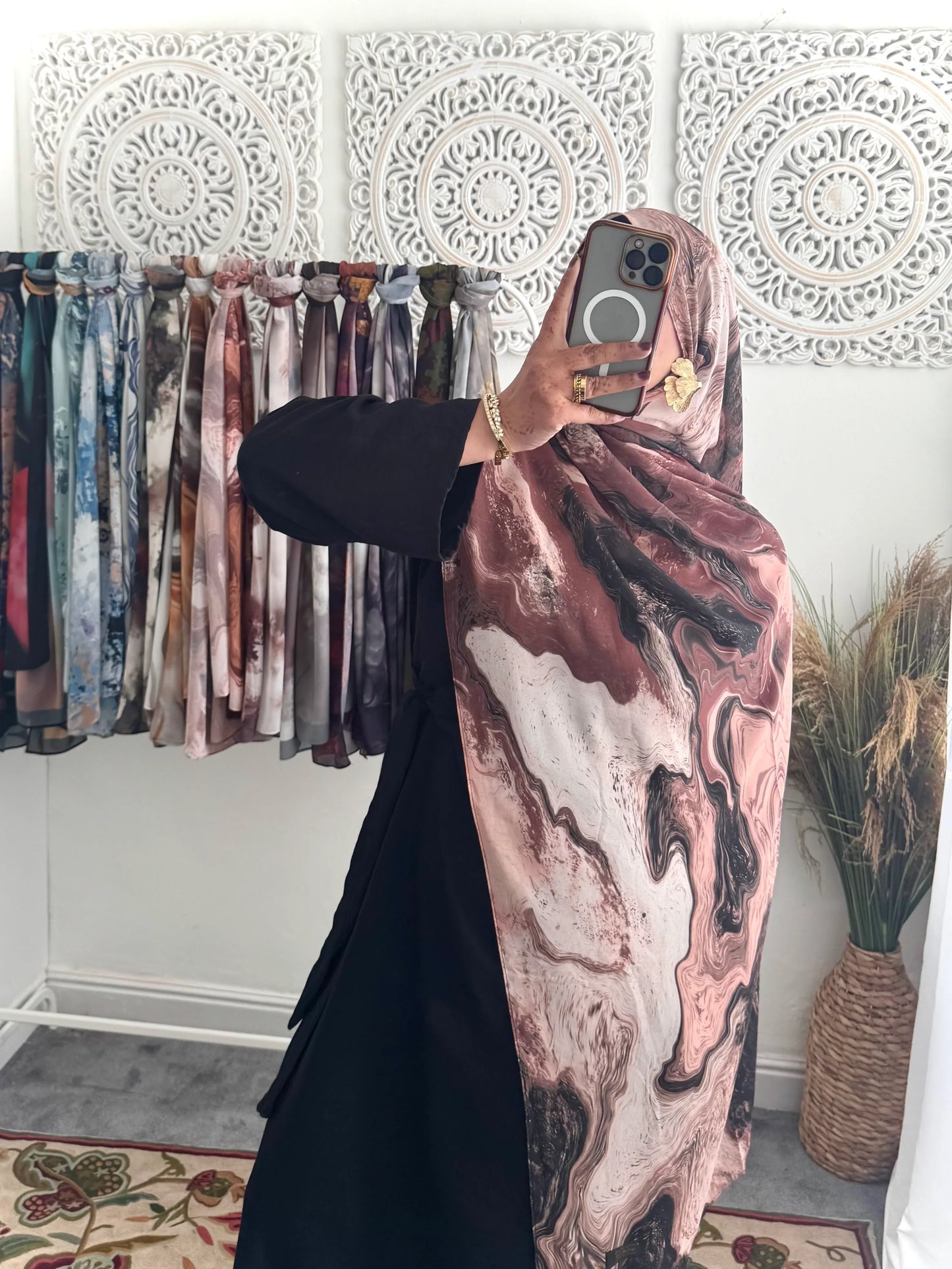 Water coloured Chiffon Printed Aziza Hijab - Hijab Junkie UK