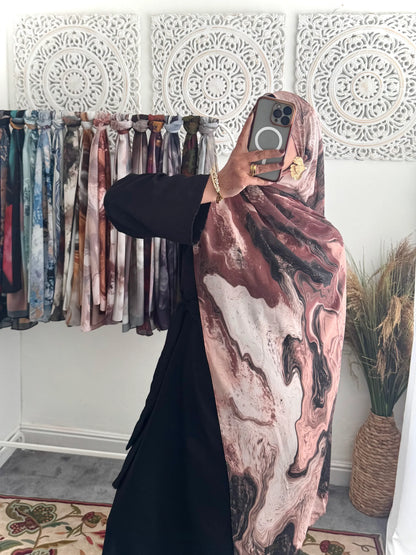 Water coloured Chiffon Printed Aziza Hijab - Hijab Junkie UK