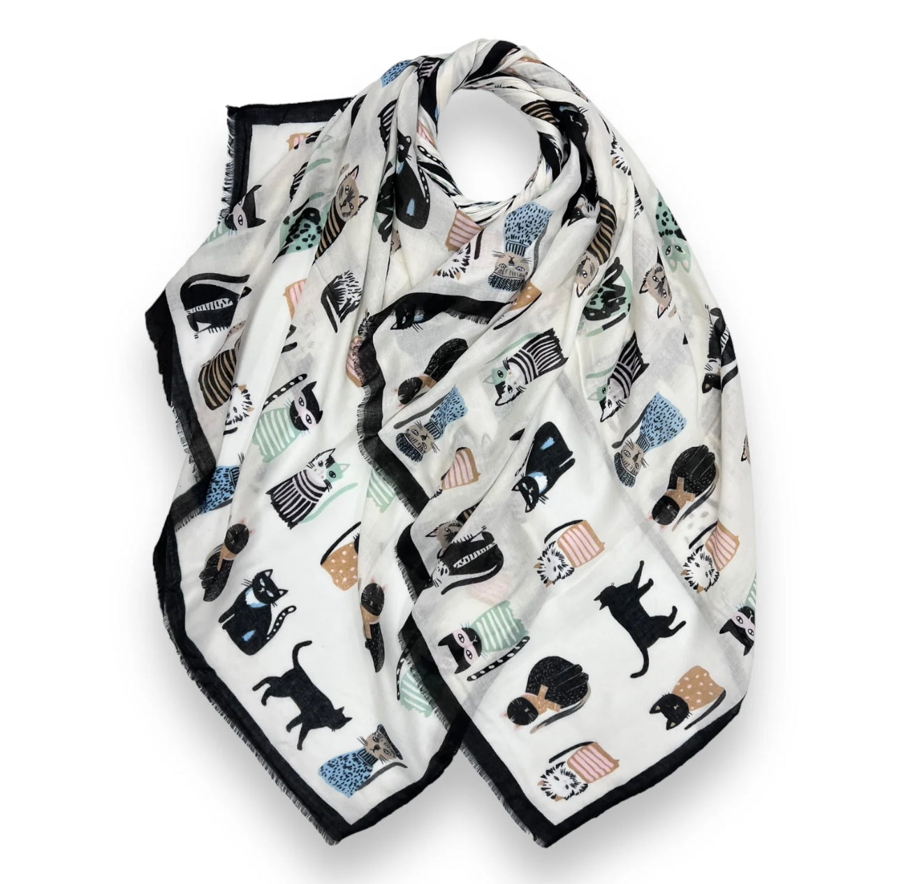 Maxi multi cat white scarf