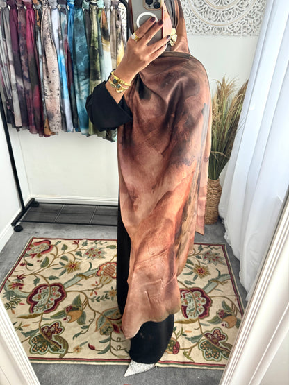 Water coloured Modal Silk Printed Latte Earth Hijab