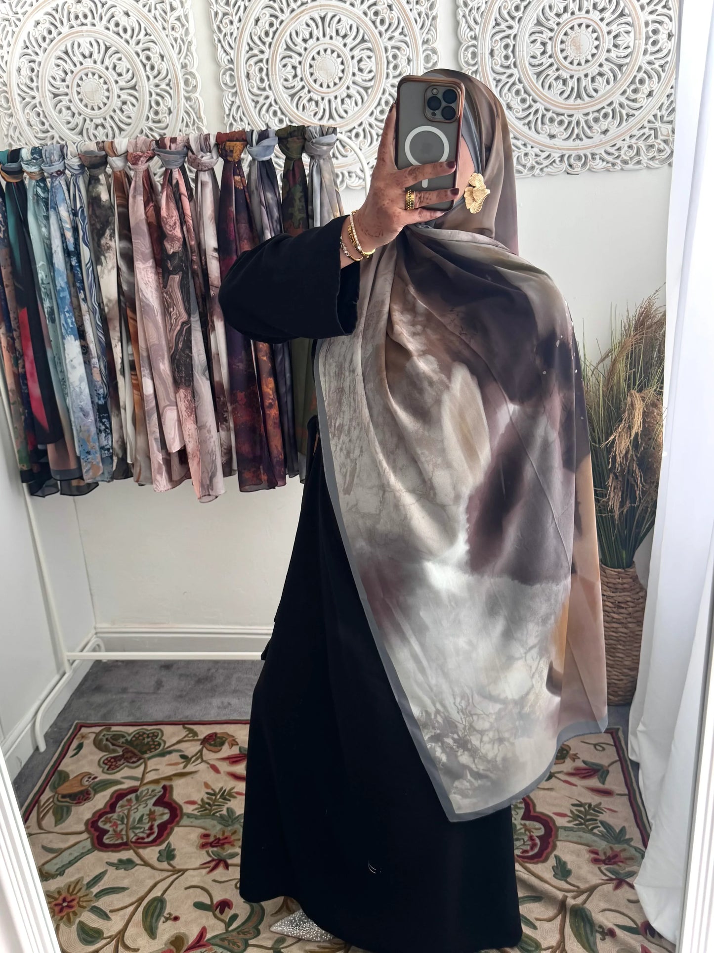 Water coloured Chiffon Printed Layla Hijab - Hijab Junkie UK