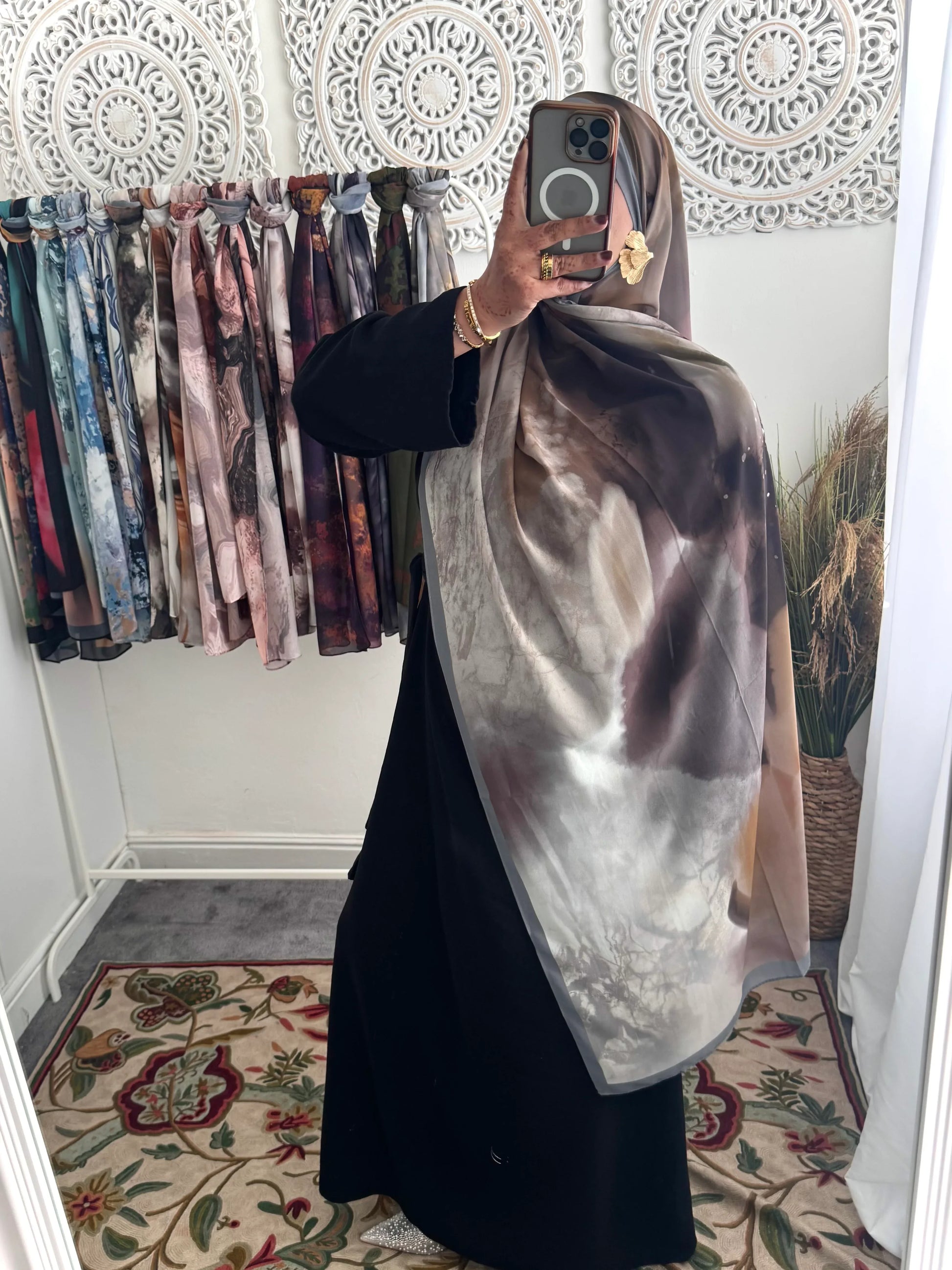 Water coloured Chiffon Printed Layla Hijab - Hijab Junkie UK