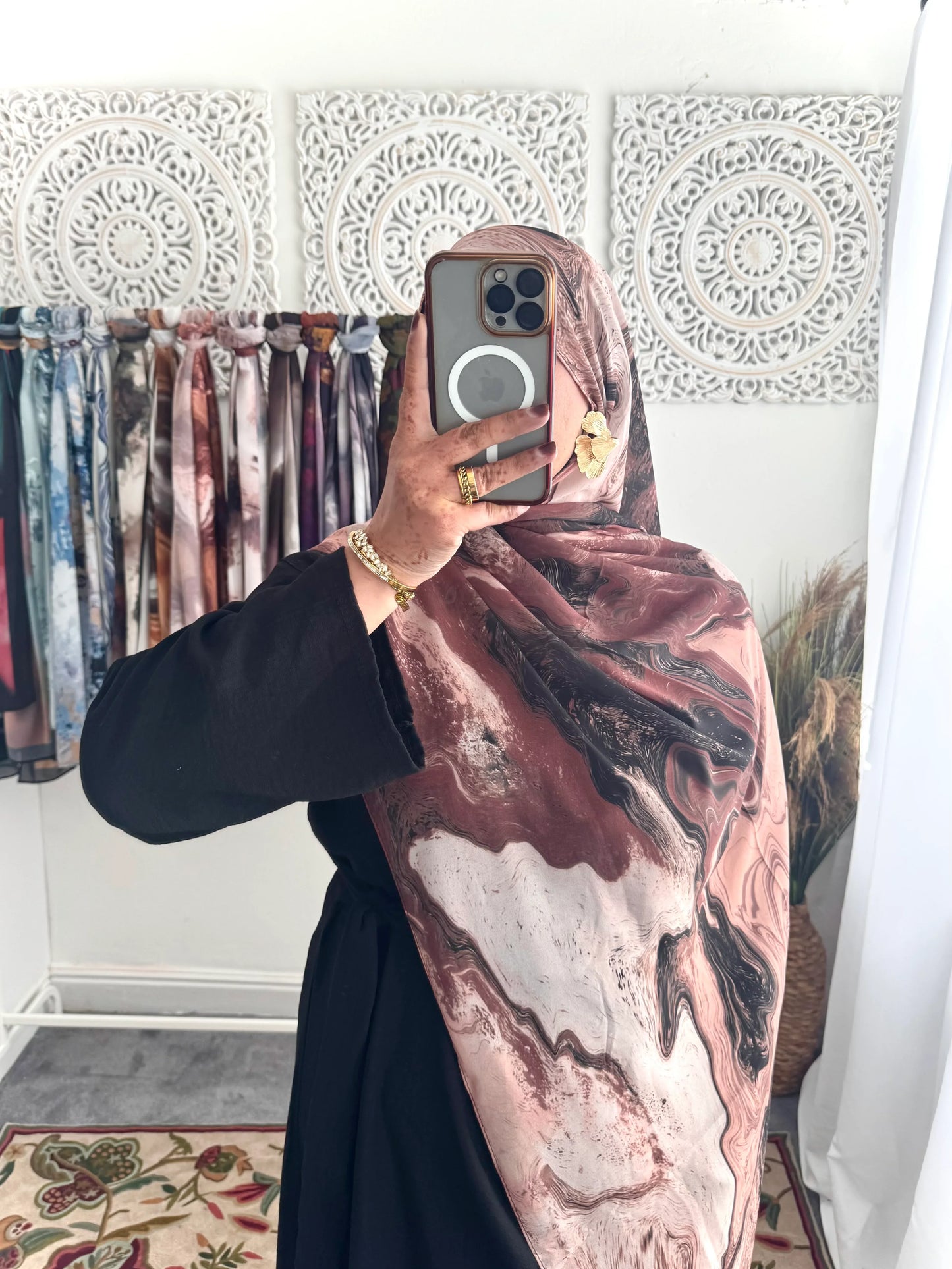 Water coloured Chiffon Printed Aziza Hijab - Hijab Junkie UK