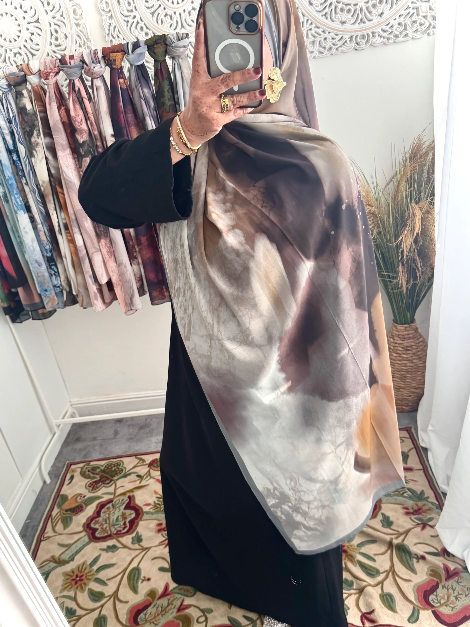 Water coloured Chiffon Printed Layla Hijab - Hijab Junkie UK