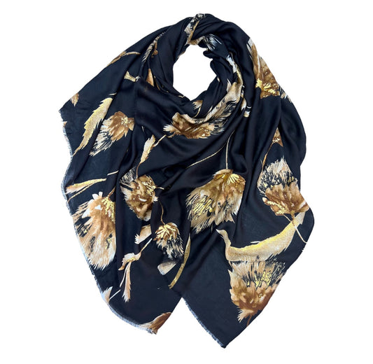 Maxi printed tulip black hijab scarf