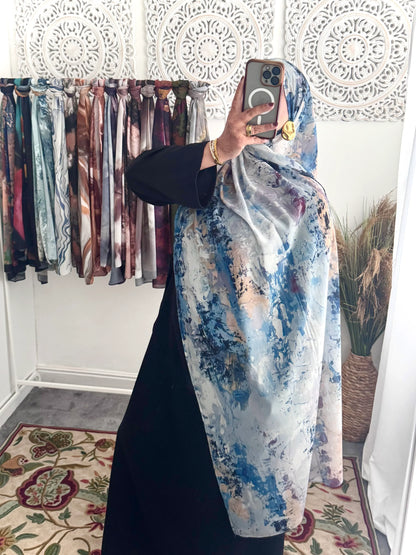 Water coloured Chiffon Printed Tahira Hijab - Hijab Junkie UK