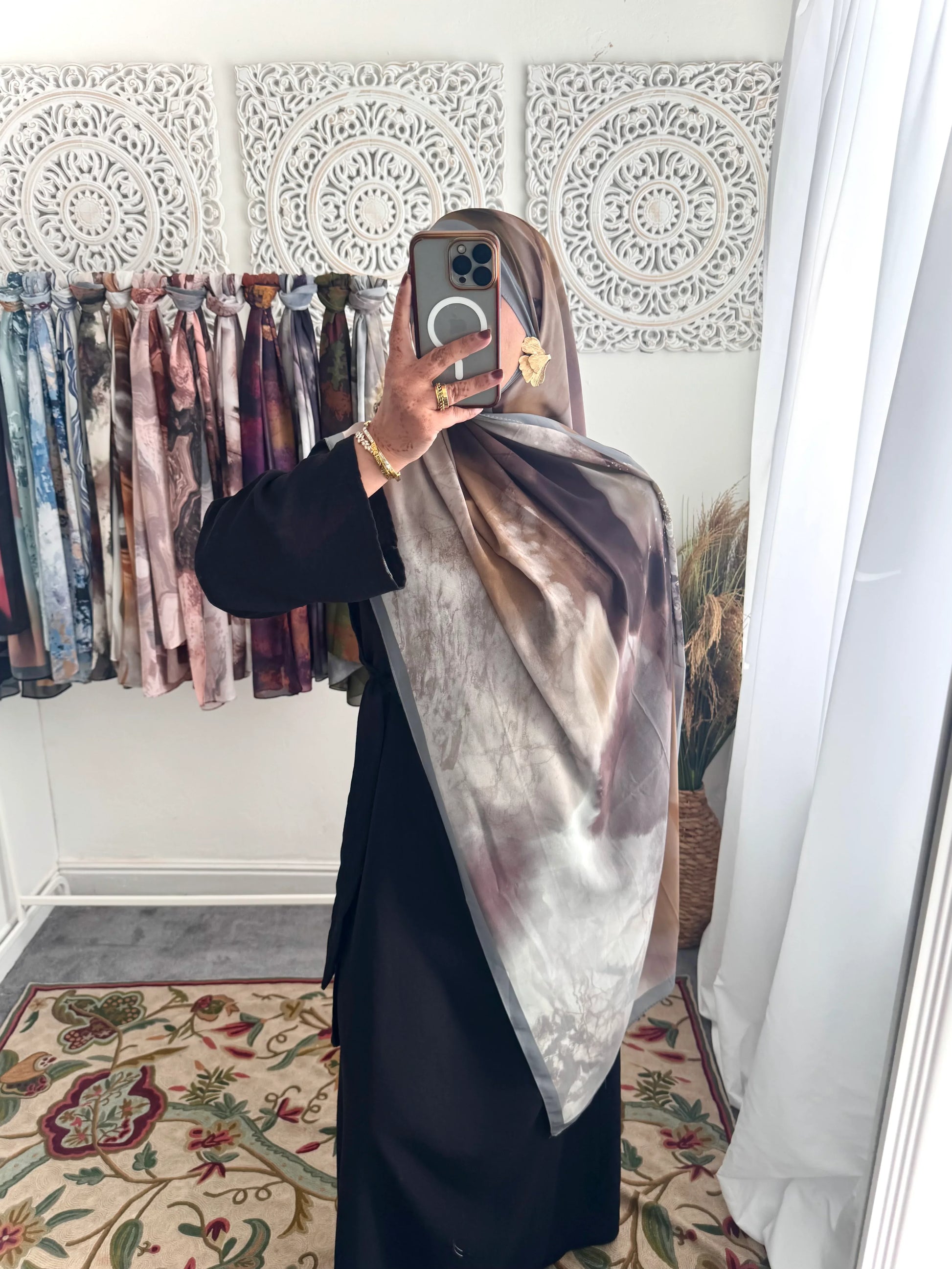 Water coloured Chiffon Printed Layla Hijab - Hijab Junkie UK
