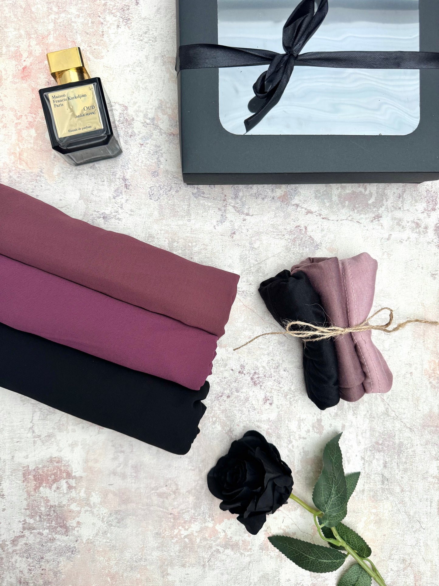 premium plain chiffon 3 web hijab set presented in a gift box