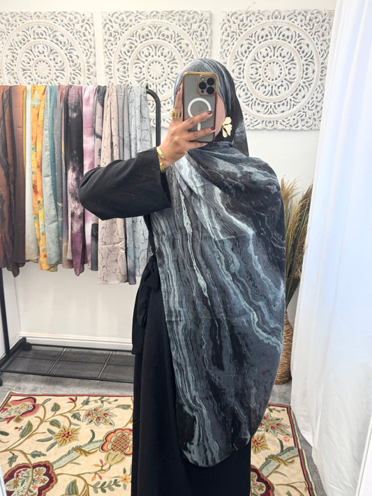 Water coloured Modal Printed black volcano Hijab