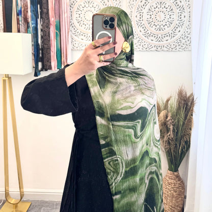Premium Jersey Marble Olive hijab - Hijab Junkie UK