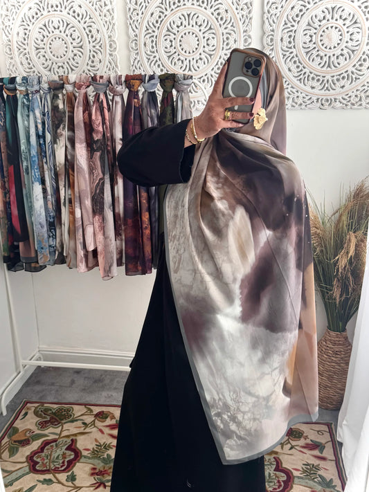 Water coloured Chiffon Printed Layla Hijab - Hijab Junkie UK