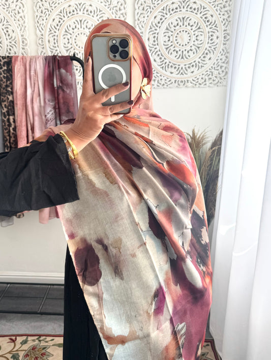 Water coloured Modal Printed cherry pink Hijab