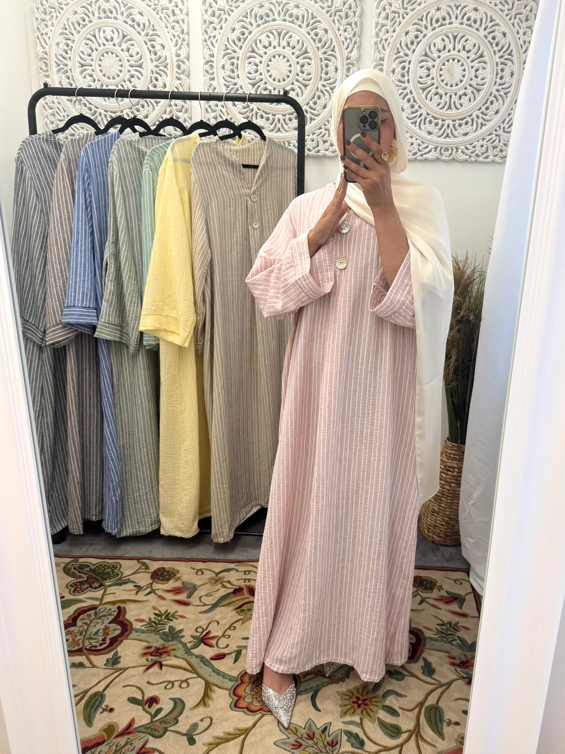 NEW Lexi Stunning Free Size Loose Fit Pinstripe Summer Dress - Hijab Junkie UK