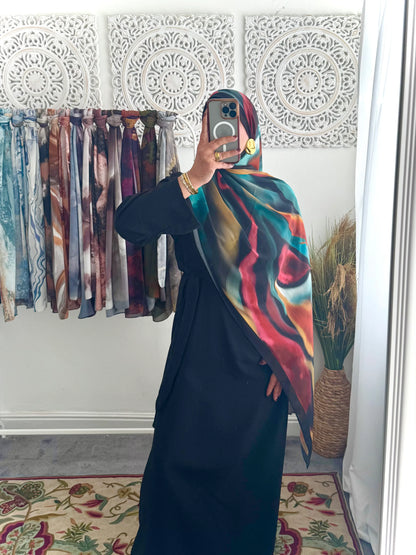 Water coloured Chiffon Printed Moheet Hijab - Hijab Junkie UK