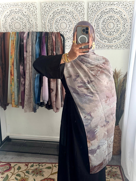 Water coloured Modal Printed mauve shell Hijab