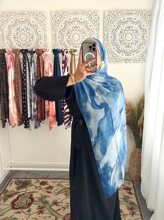Water coloured Modal Printed Blue Shore Hijab
