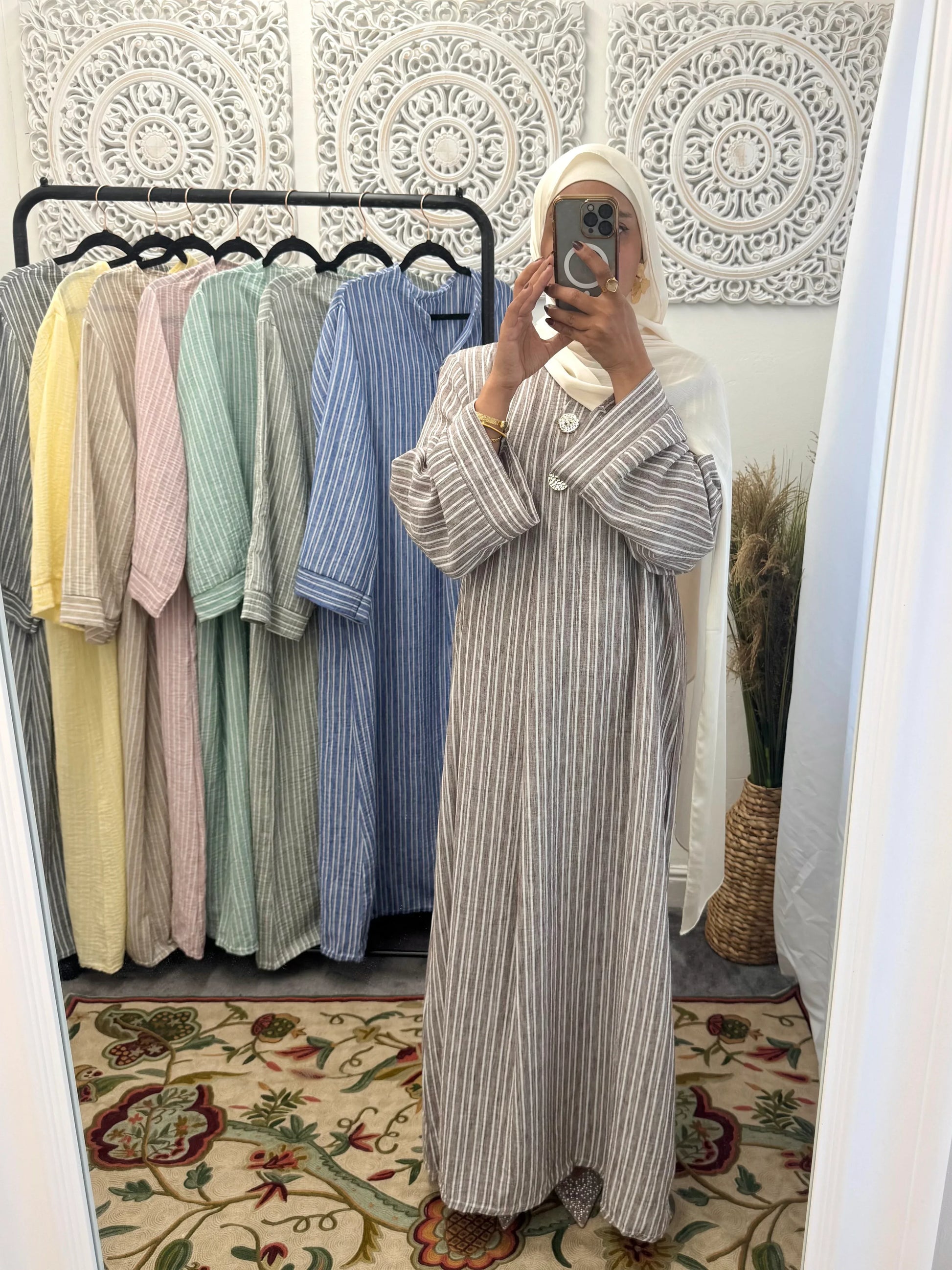 NEW Lexi Stunning Free Size Loose Fit Pinstripe Summer Dress - Hijab Junkie UK