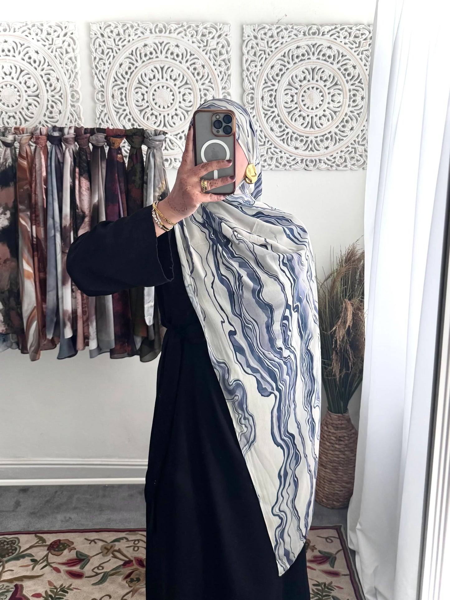 Water coloured Chiffon Printed Azraq Hijab - Hijab Junkie UK