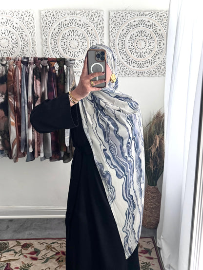 Water coloured Chiffon Printed Azraq Hijab - Hijab Junkie UK