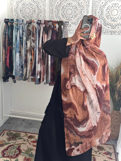 Water coloured Chiffon Printed Fareed Hijab - Hijab Junkie UK