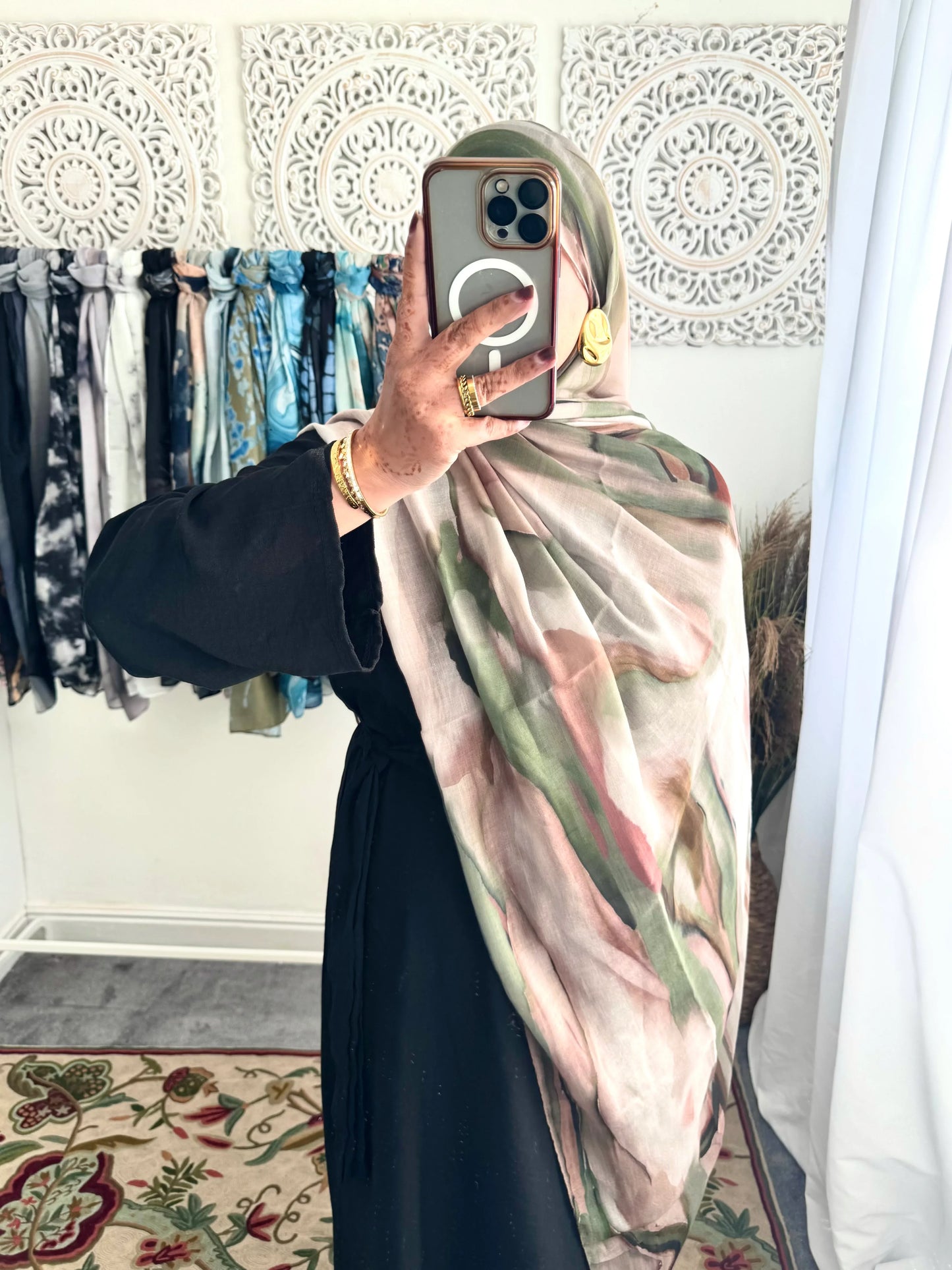 Water coloured Modal Printed Fret Hijab - Hijab Junkie UK