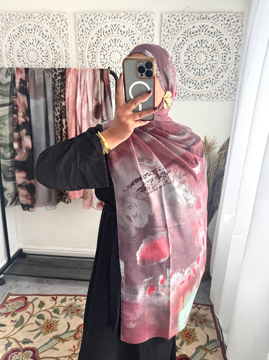 Water coloured Modal Printed pink raspberry Hijab